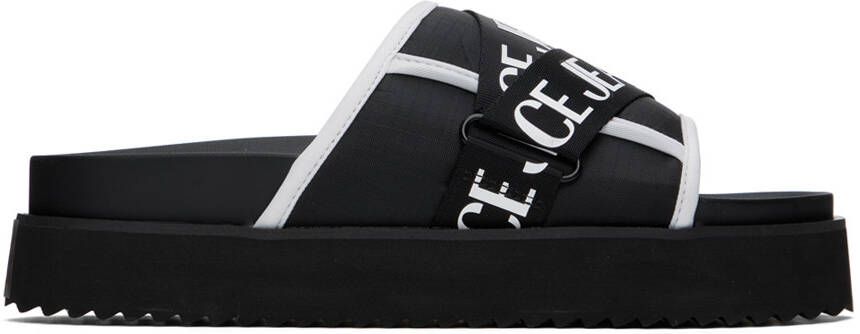 Versace Jeans Couture Black  White Logo Platform Sandals - Picture 5
