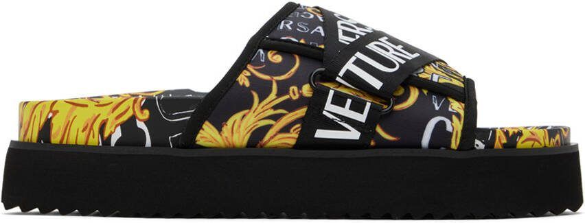 Versace Jeans Couture Black  Yellow Arizona Sandals