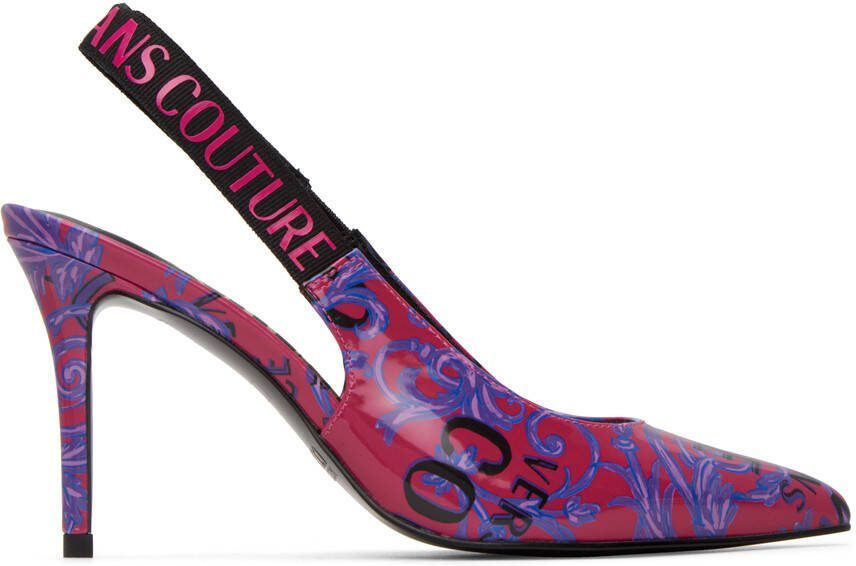 Versace Jeans Couture Pink  Purple Barocco Scarlett Slingback Heels - Picture 5