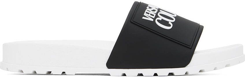 Versace Jeans Couture White  Black Embossed Pool Slides - Picture 5