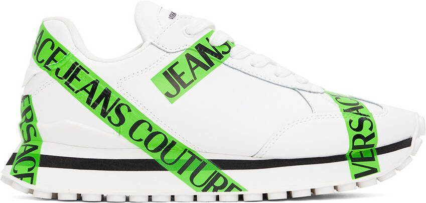 Versace Jeans Couture White  Green Spyke Sneakers - Picture 4