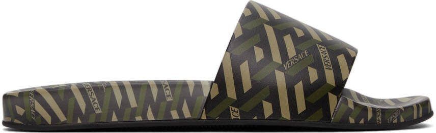Versace Khaki Monogram Slides - Picture 5