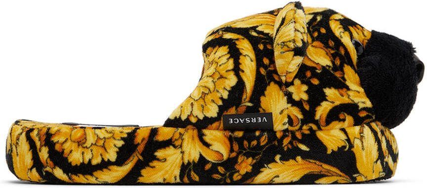 Versace Kids Black  Yellow Barocco Teddy Slippers