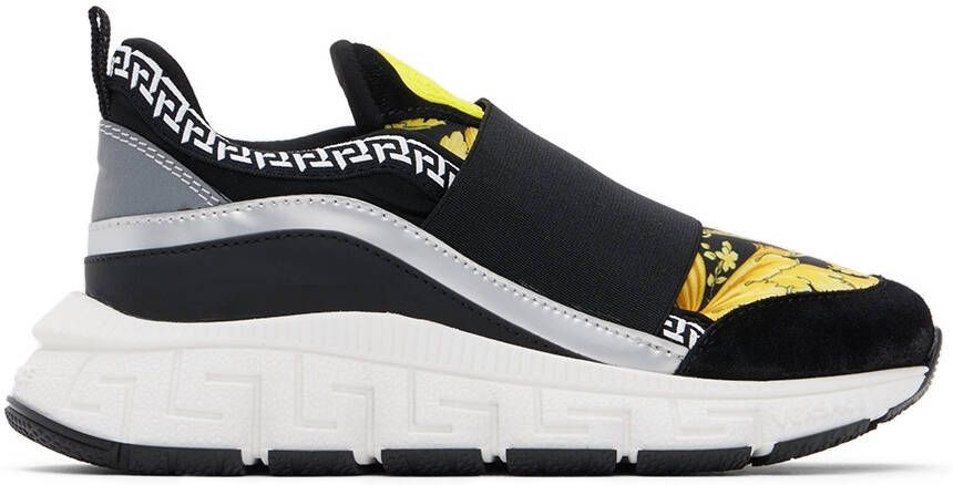 Versace Kids Black  Yellow Barocco Trigreca Sneakers