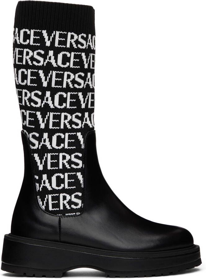 Versace Kids Black Logo Boots - Picture 5