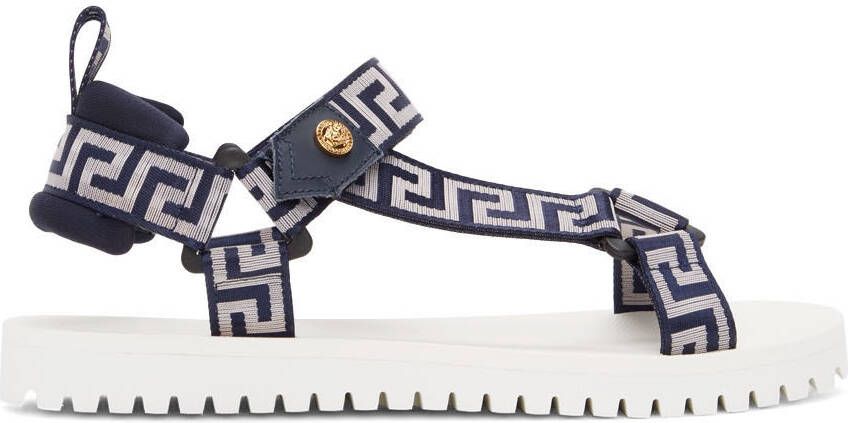 Versace Navy  White 'La Greca' Sandals