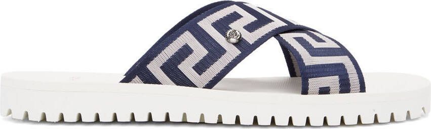 Versace Navy  White Nastro Greca Sandals - Picture 5