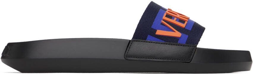 Versace Navy Webbing Slides - Picture 5