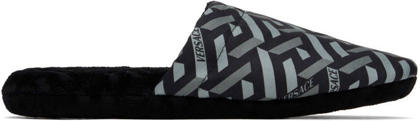 Versace Underwear Black 'La Greca' Slippers - Picture 5
