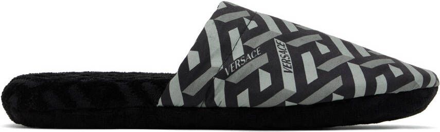 Versace Underwear Black 'La Greca' Slippers - Picture 4