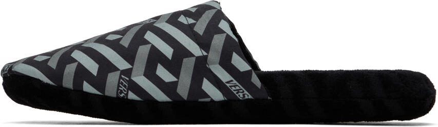 Versace Underwear Black 'La Greca' Slippers - Picture 4
