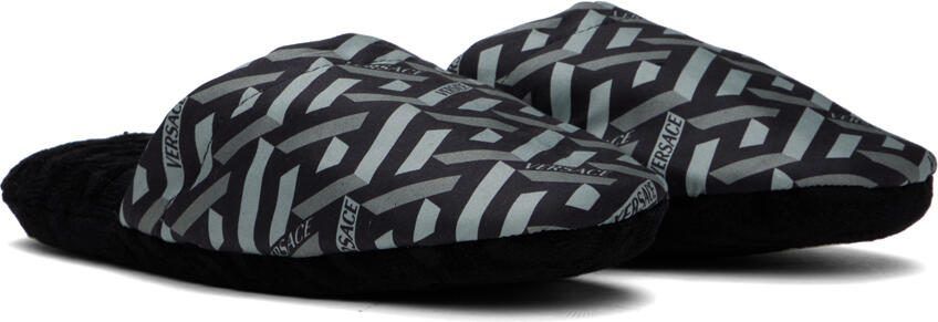 Versace Underwear Black 'La Greca' Slippers - Picture 3
