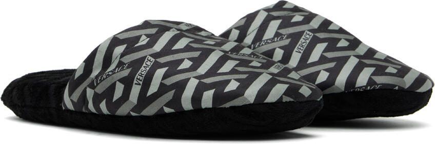 Versace Underwear Black 'La Greca' Slippers - Picture 2