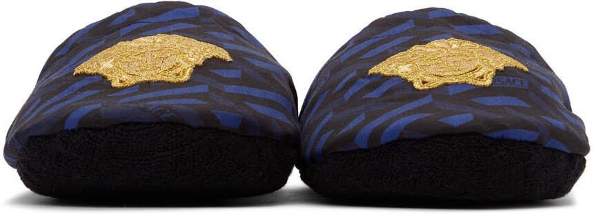 Versace Black  Blue La Greca Slippers - Picture 3