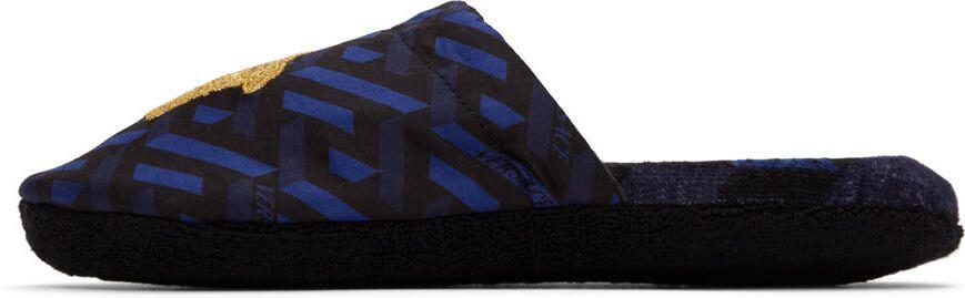 Versace Black  Blue La Greca Slippers - Picture 4