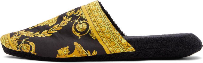 Versace Black  Gold Baroque Slippers - Picture 3