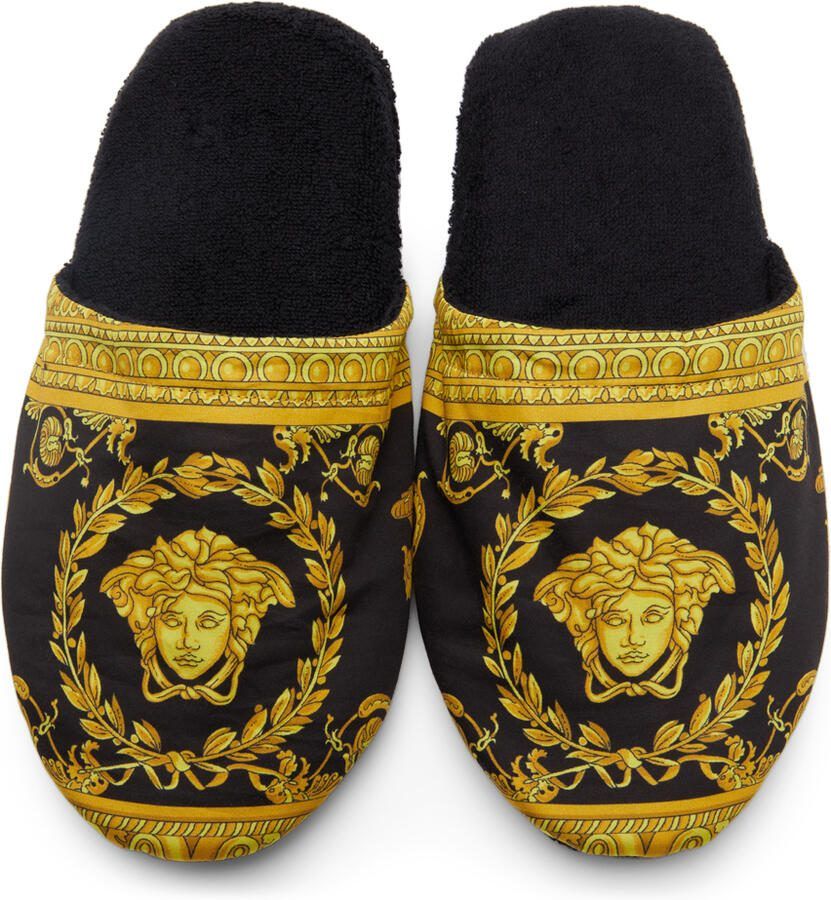 Versace Black  Gold Baroque Slippers