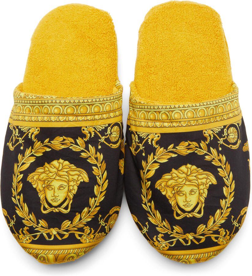 Versace Black  Gold Baroque Slippers