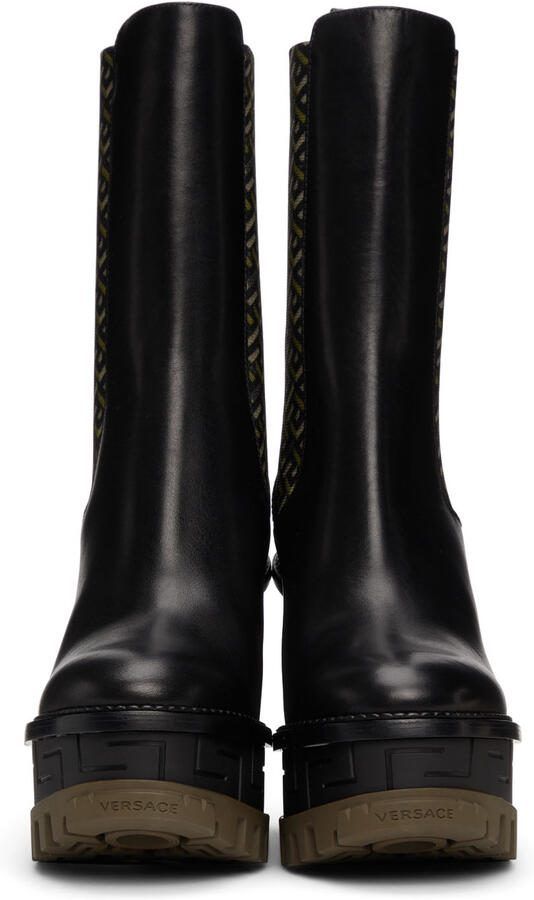 Versace Black  Khaki La Greca Boots - Picture 2