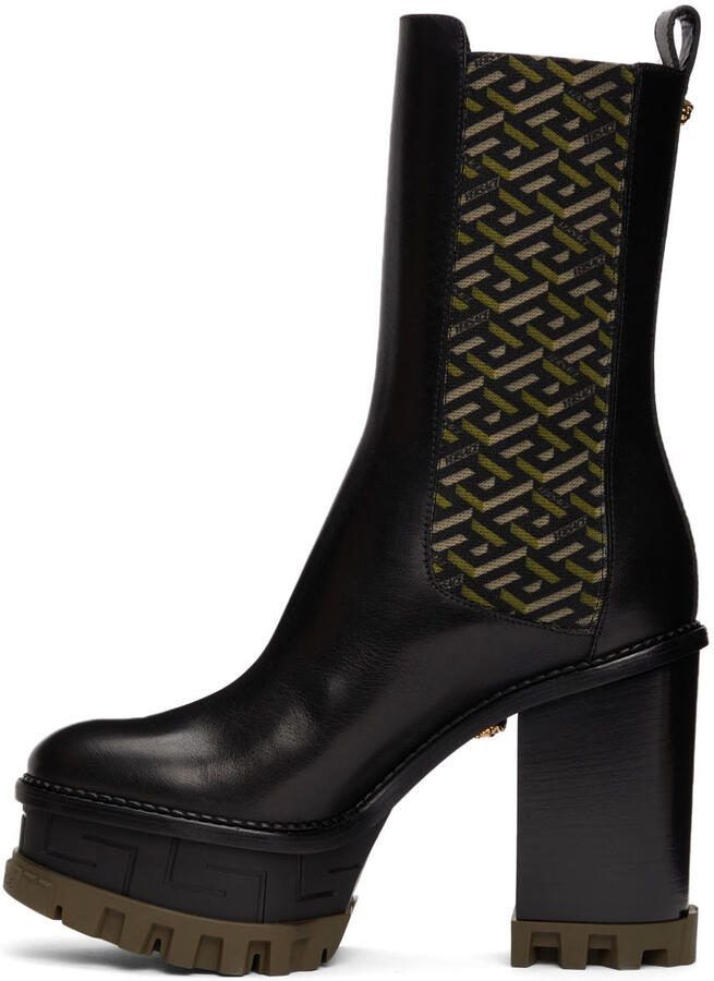 Versace Black  Khaki La Greca Boots