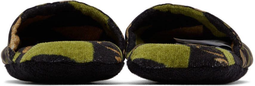 Versace Black  Khaki La Greca Slippers - Picture 3