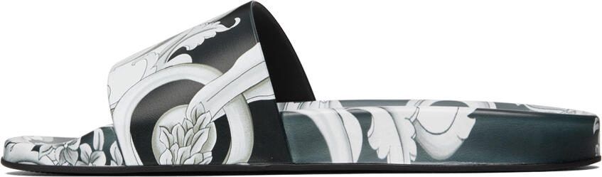 Versace Black  White Baroque Slides - Picture 4