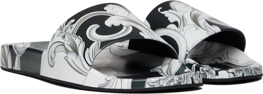 Versace Black  White Baroque Slides - Picture 2