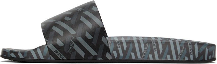 Versace Black Greca Print Slides - Picture 3