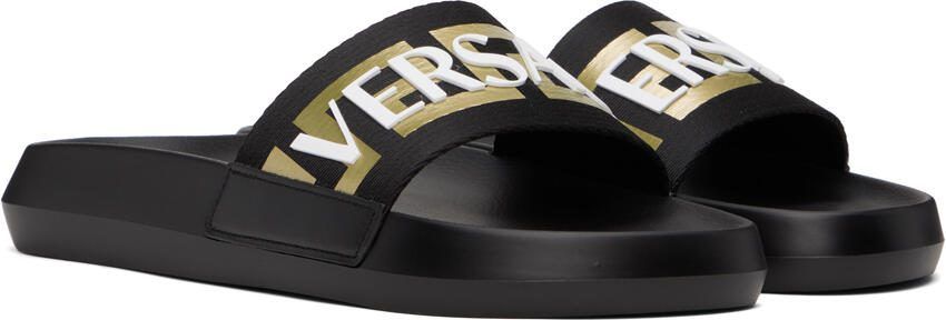 Versace Black Webbing Slides - Picture 2