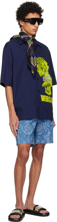 Versace Black Webbing Slides - Picture 4
