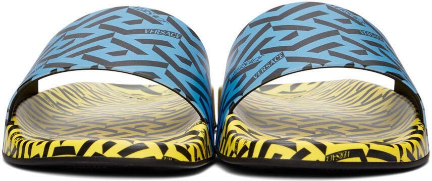 Versace Blue  Yellow 'La Greca' Print Slides - Picture 3