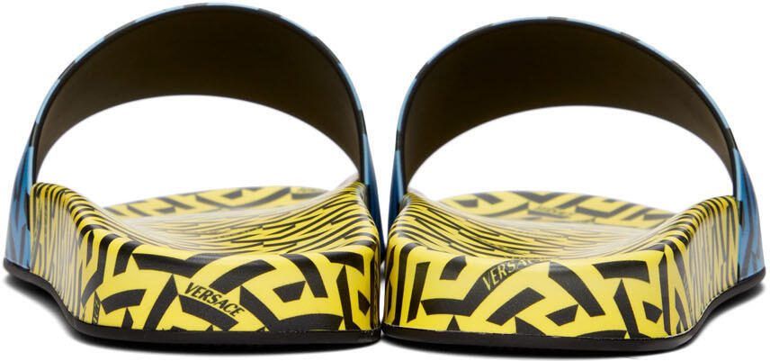 Versace Blue  Yellow 'La Greca' Print Slides - Picture 2