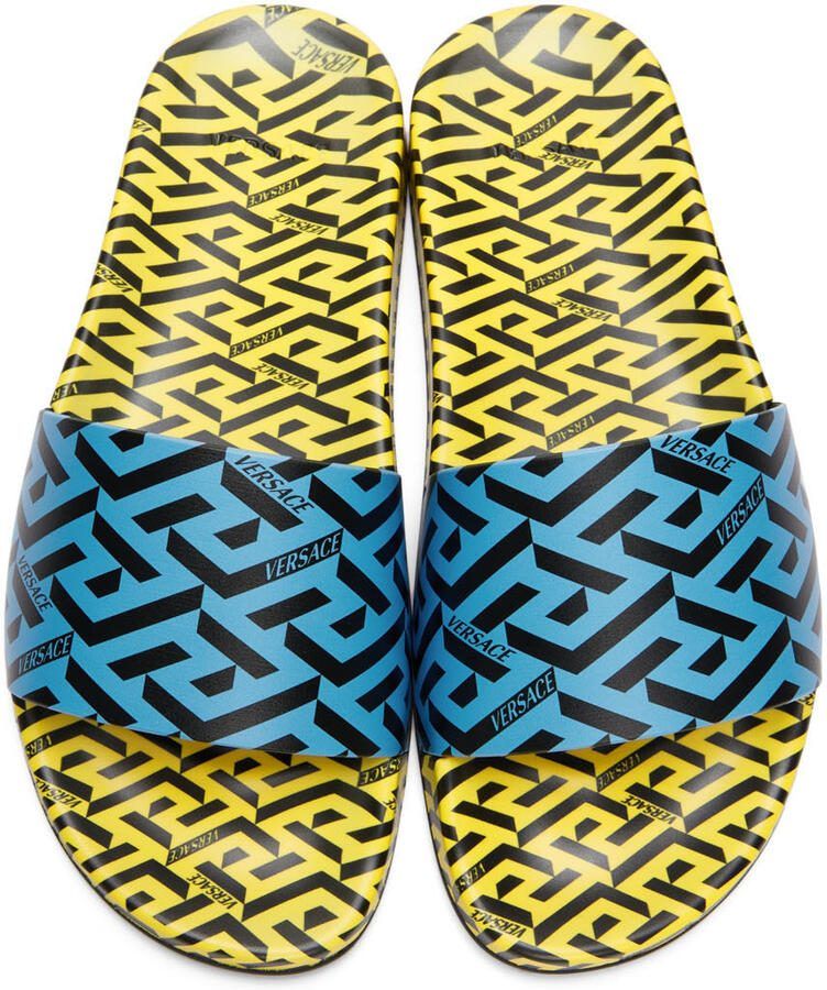 Versace Blue  Yellow 'La Greca' Print Slides