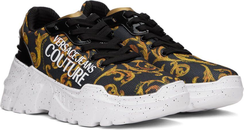 Versace Jeans Couture Black  Gold Printed Sneakers - Picture 2