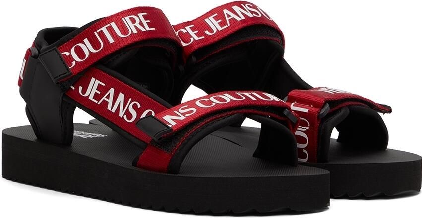 Versace Jeans Couture Black  Red Fondo Strap Sandals - Picture 2