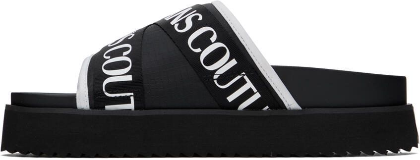 Versace Jeans Couture Black  White Logo Platform Sandals - Picture 3