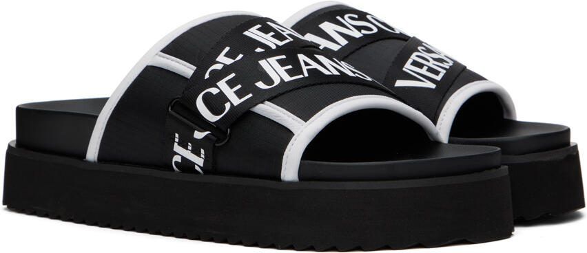 Versace Jeans Couture Black  White Logo Platform Sandals - Picture 2