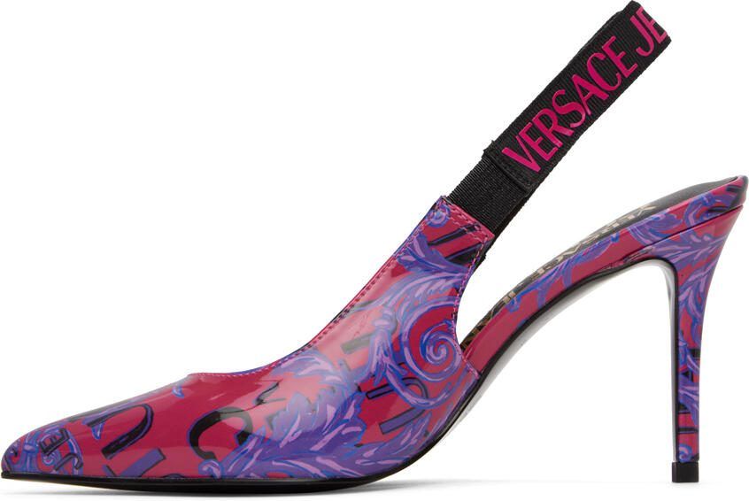 Versace Jeans Couture Pink  Purple Barocco Scarlett Slingback Heels - Picture 3