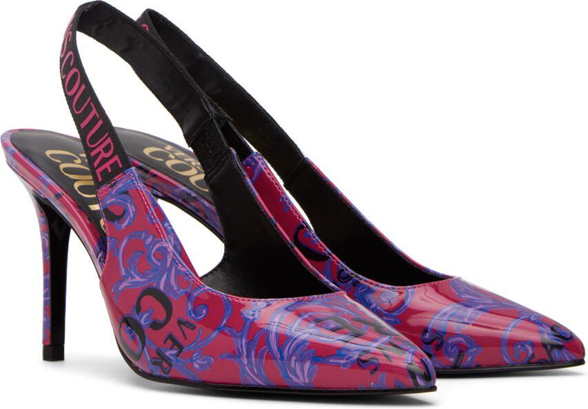 Versace Jeans Couture Pink  Purple Barocco Scarlett Slingback Heels - Picture 2