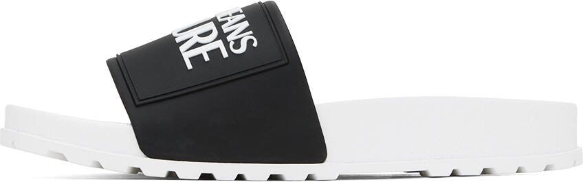 Versace Jeans Couture White  Black Embossed Pool Slides - Picture 4