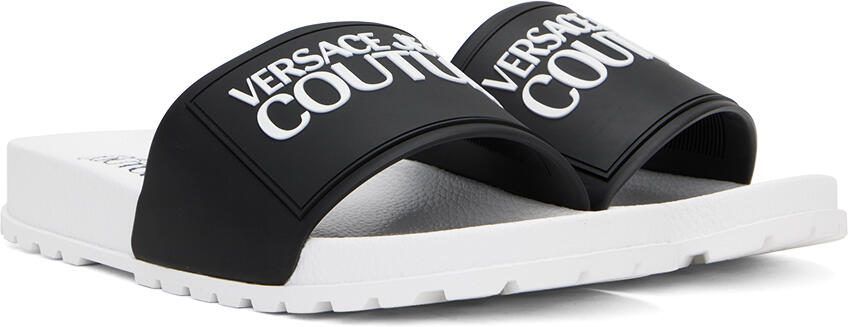 Versace Jeans Couture White  Black Embossed Pool Slides - Picture 2