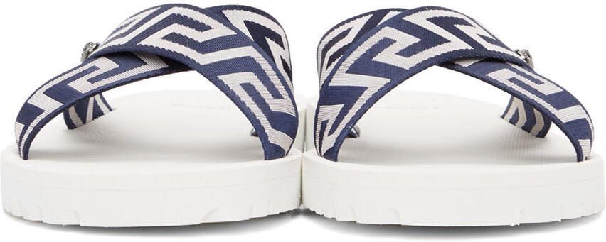Versace Navy  White Nastro Greca Sandals - Picture 3