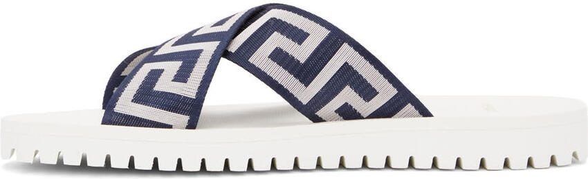 Versace Navy  White Nastro Greca Sandals - Picture 4