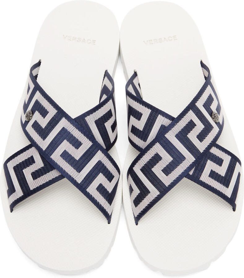 Versace Navy  White Nastro Greca Sandals