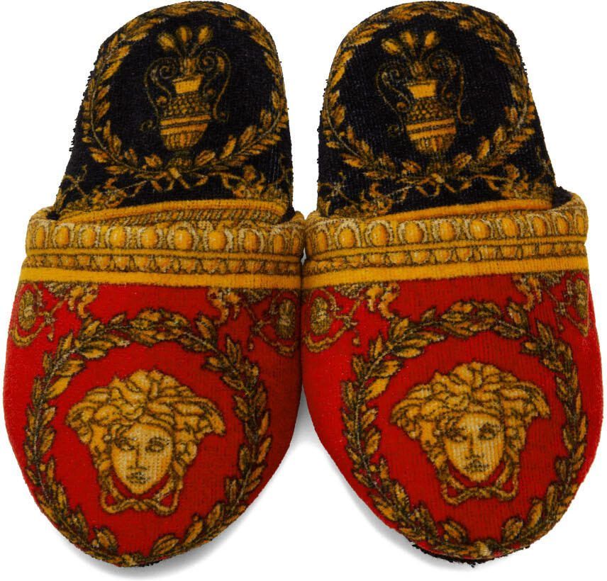 Versace Red  Black I Heart Baroque Slippers