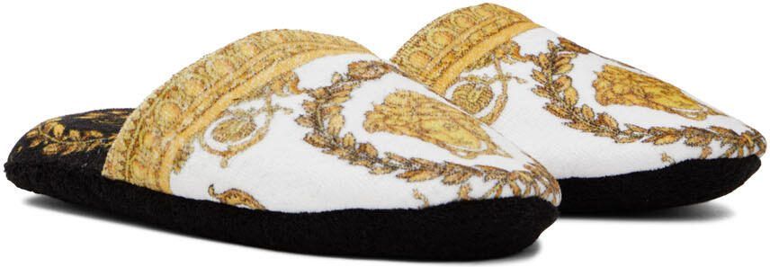 Versace White  Black Baroque Slippers