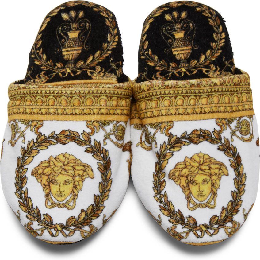 Versace White  Black I Heart Baroque Slippers