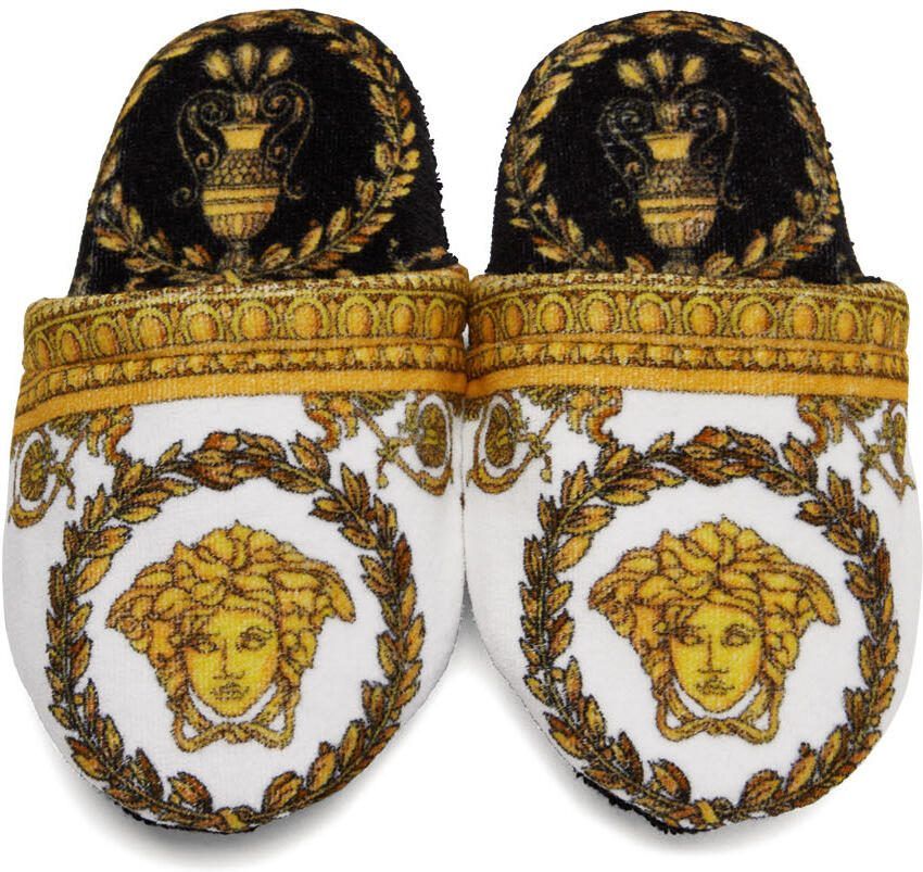 Versace White  Black I Heart Baroque Slippers