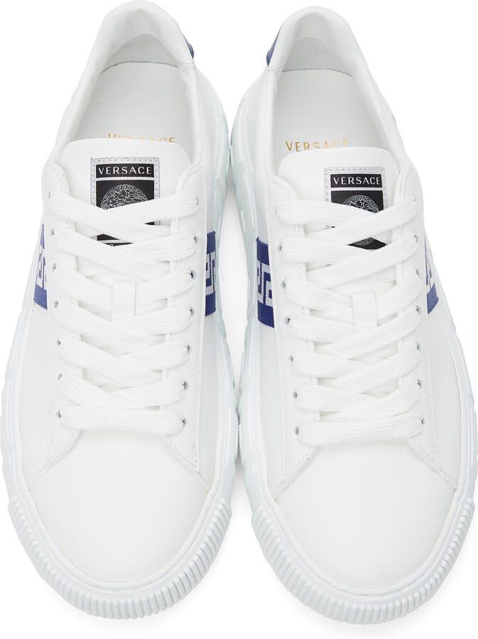 Versace White  Blue Greca Low-Top Sneakers