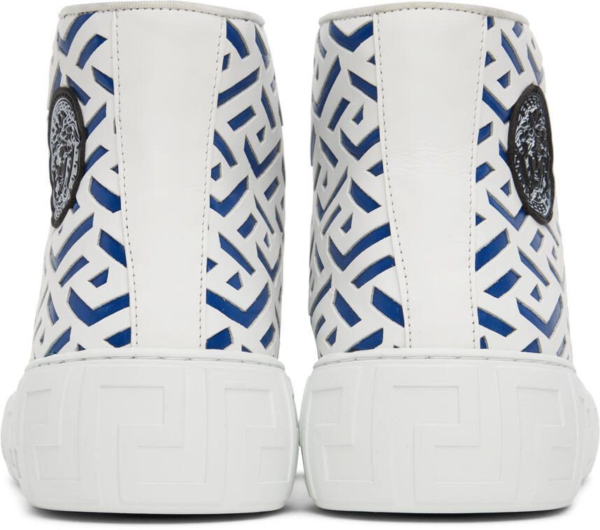 Versace White  Blue Greca Sneakers